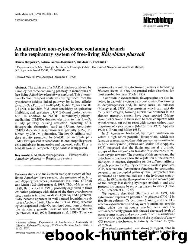 An alternative non-cytochrome containing branch in the respiratory system of free-living  <Emphasis Type="Italic">Rhizobium phaseoli <Emphasis> by Unknown