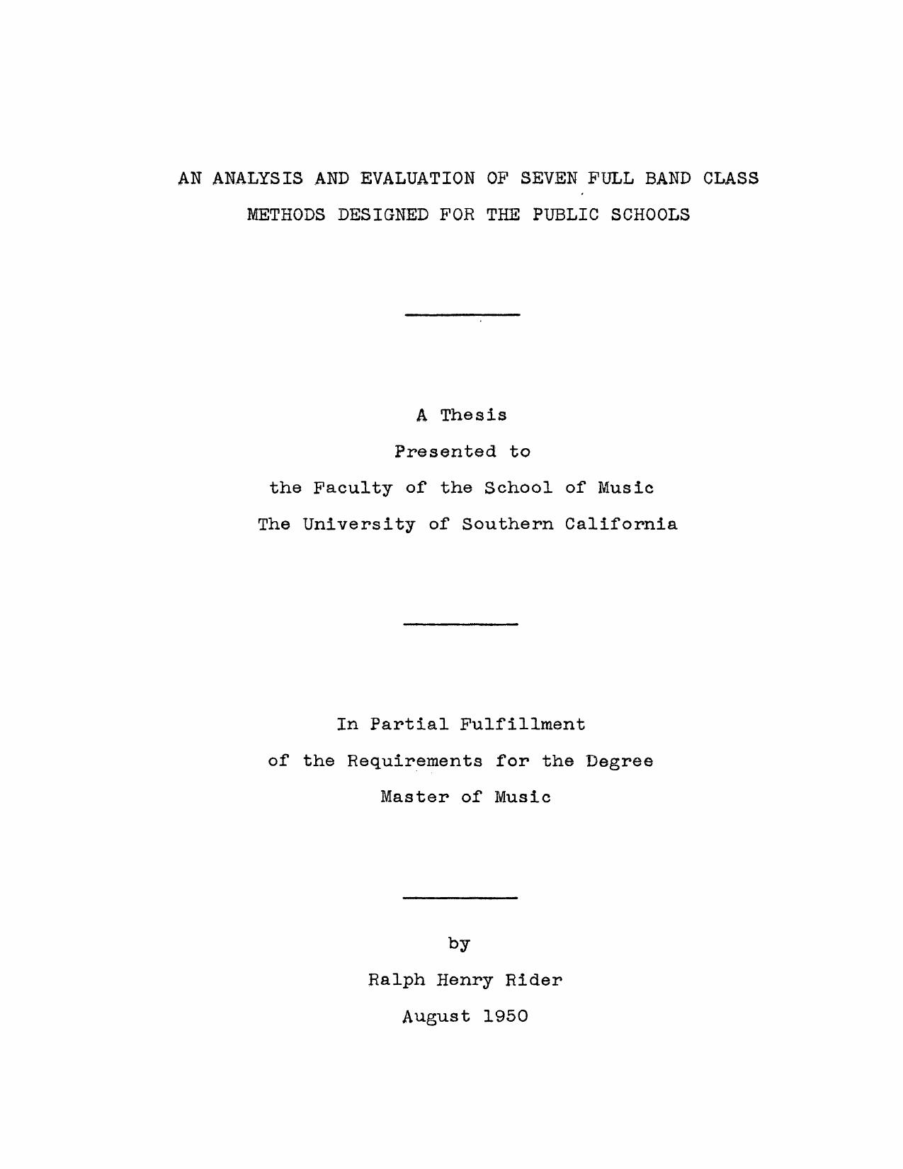 An analysis and evaluation of seven full band class methods designed for the public schools by Rider Ralph Henry