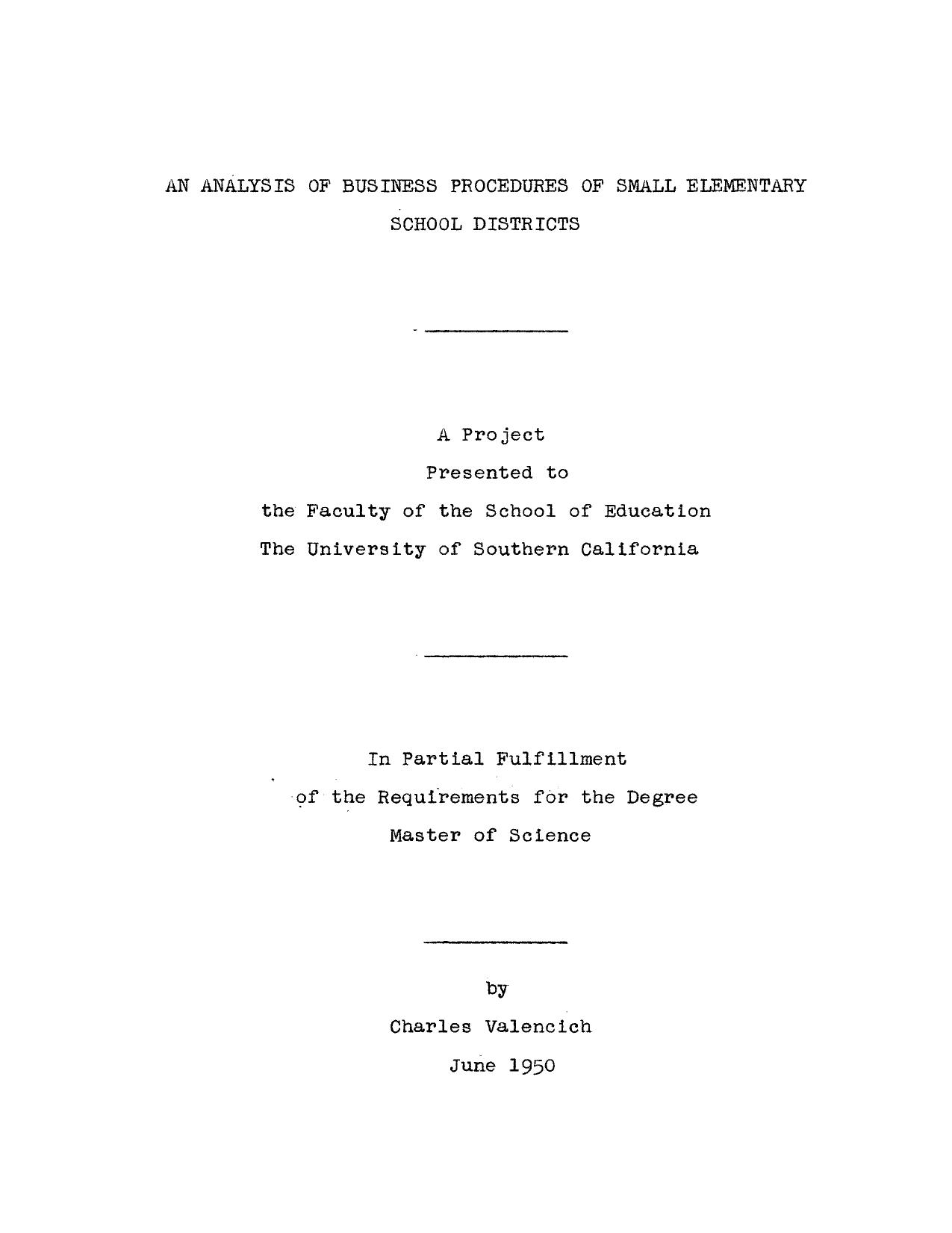 An analysis of business procedures of small elementary school districts by Valencich Charles