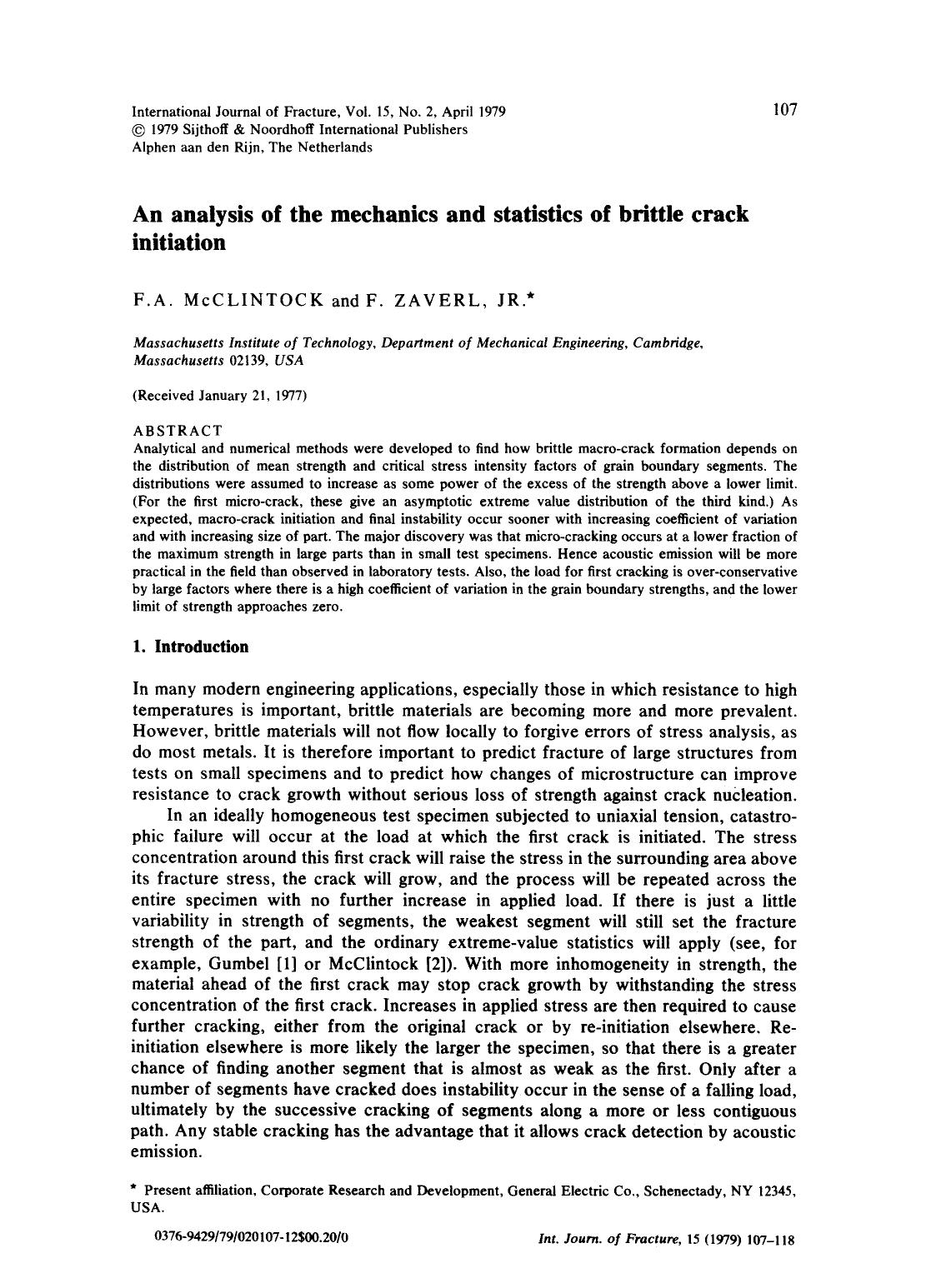 An analysis of the mechanics and statistics of brittle crack initiation by Unknown