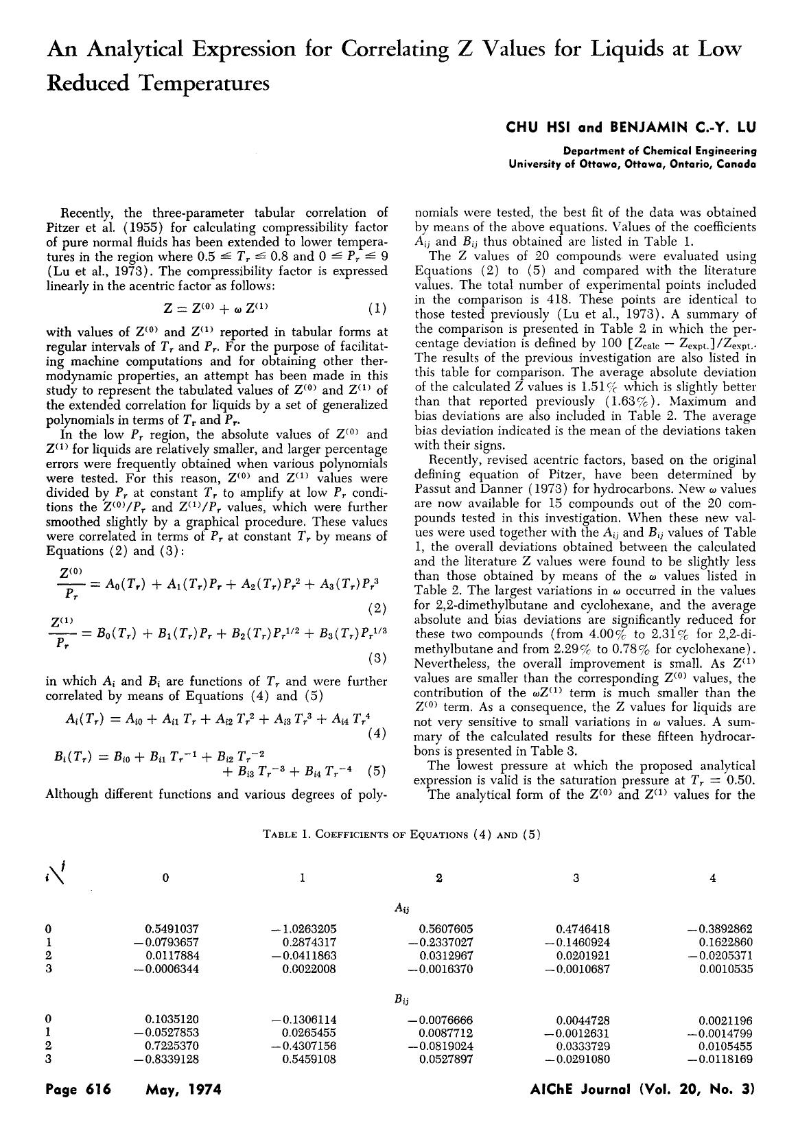 An analytical expression for correlating Z values for liquids at low reduced temperatures by Unknown