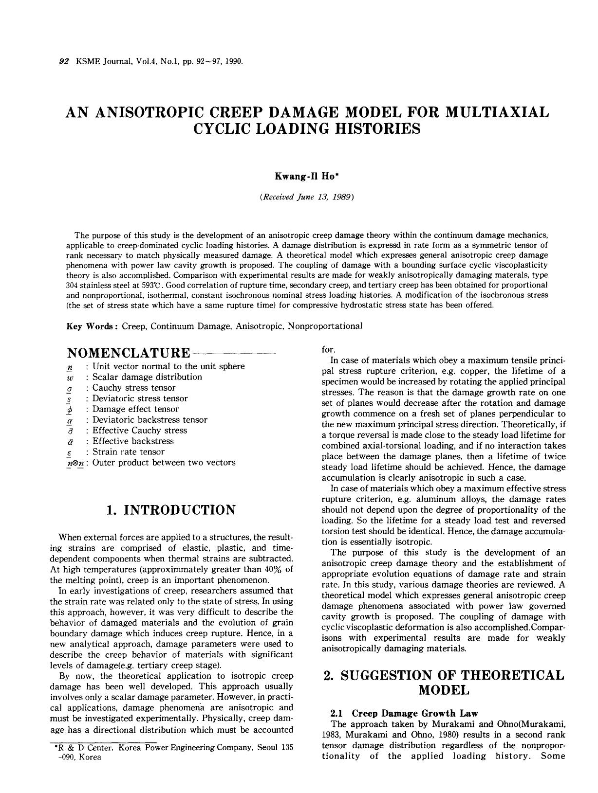An anisotropic creep damage model for multiaxial cyclic loading histories by Unknown