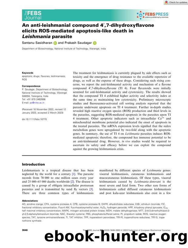 An antiâleishmanial compound 4â²,7âdihydroxyflavone elicits ROSâmediated apoptosisâlike death in Leishmania parasite by Unknown