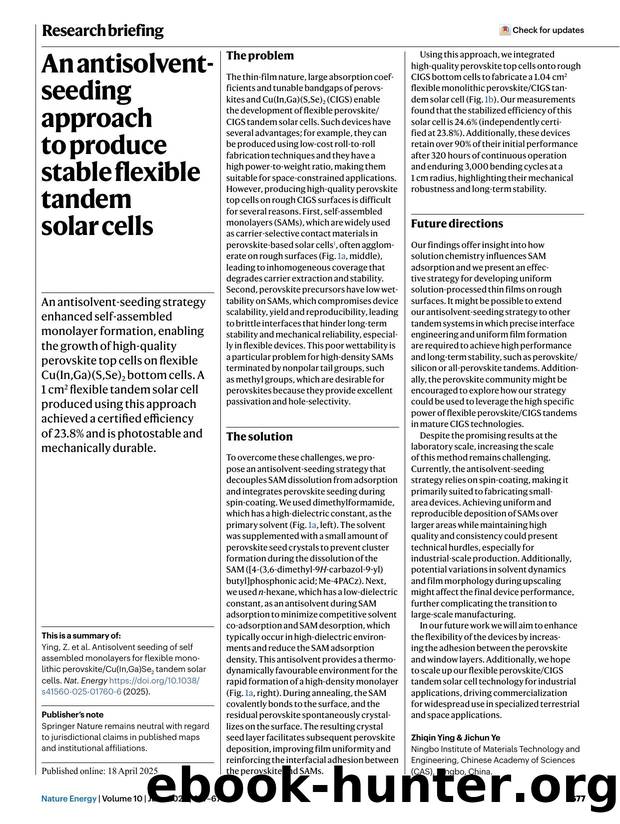 An antisolvent-seeding approach to produce stable flexible tandem solar cells by Unknown