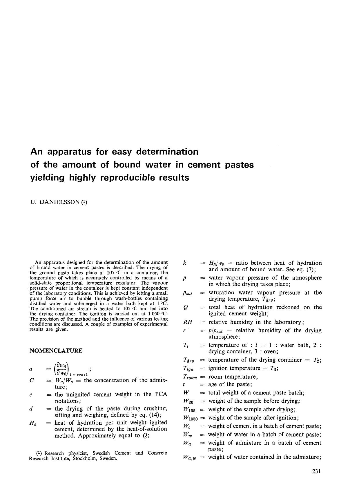 An apparatus for easy determination of the amount of bound water in cement pastes yielding highly reproducible results by Unknown
