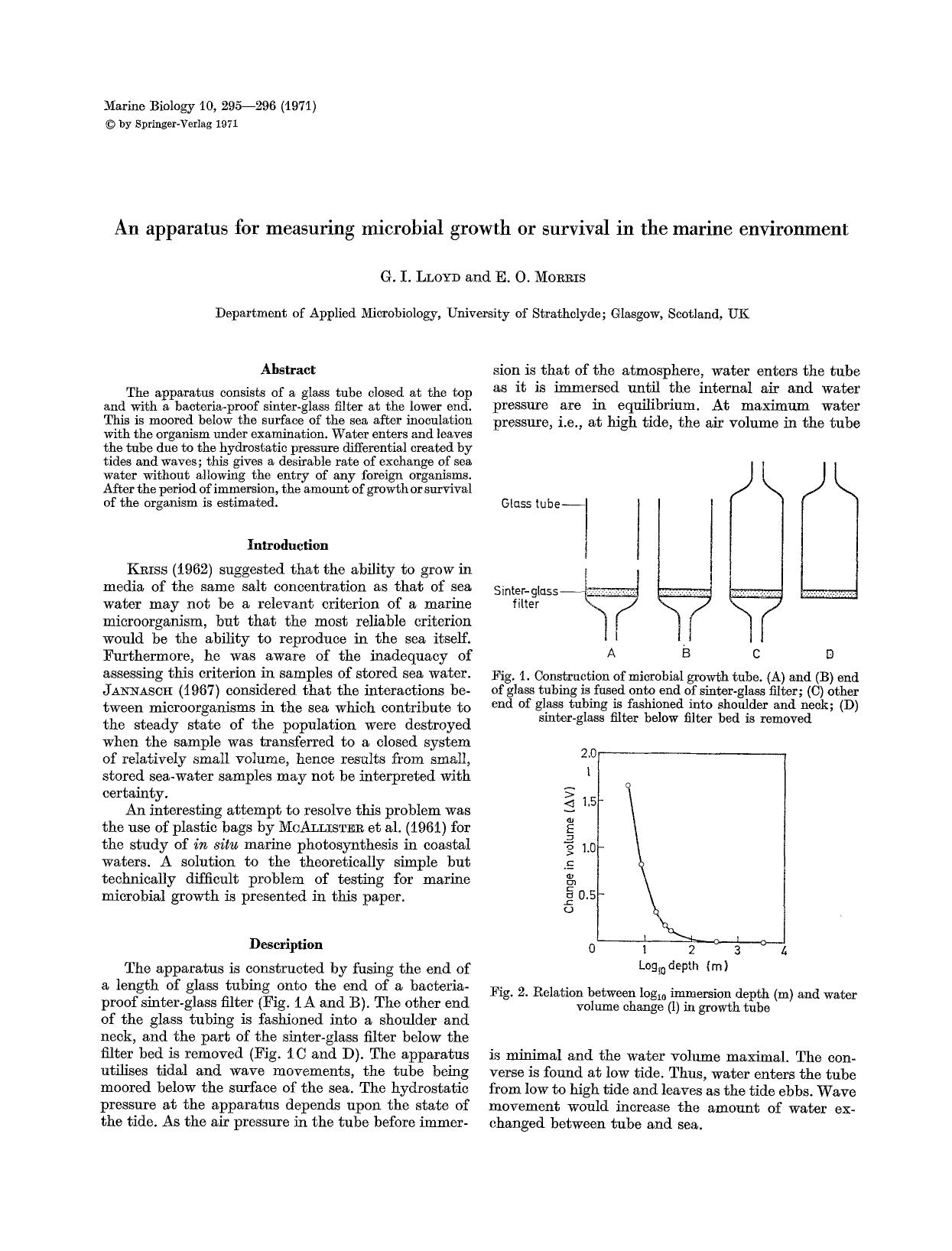 An apparatus for measuring microbial growth or survival in the marine environment by Unknown