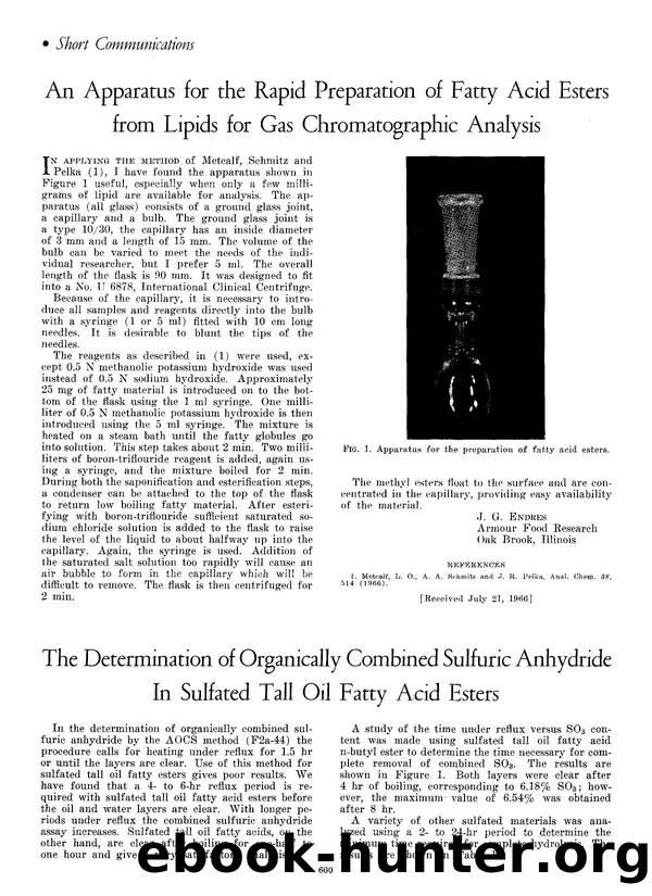 An apparatus for the rapid preparation of fatty acid esters from lipids for gas chromatographic analysis by Unknown