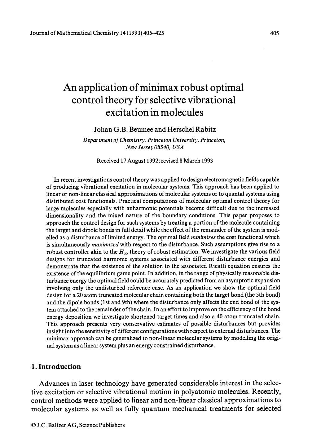 An application of minimax robust optimal control theory for selective vibrational excitation in molecules by Unknown