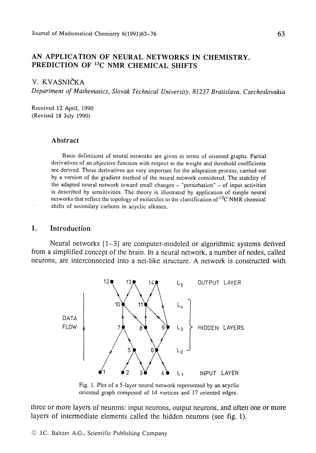 An application of neural networks in chemistry. Prediction of <Superscript>13 <Superscript>C NMR chemical shifts by Unknown