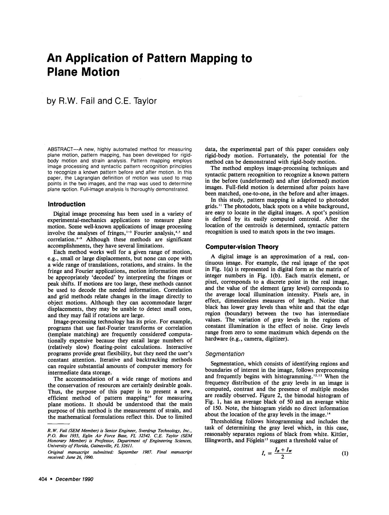An application of pattern mapping to plane motion by Unknown
