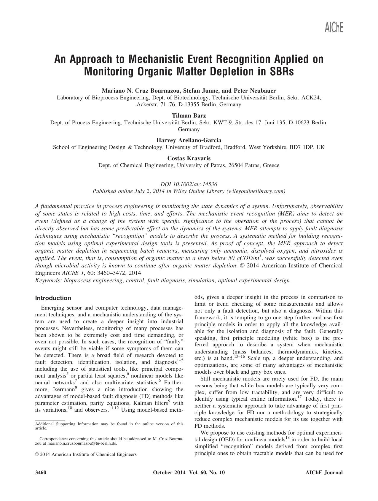 An approach to mechanistic event recognition applied on monitoring organic matter depletion in SBRs by Unknown