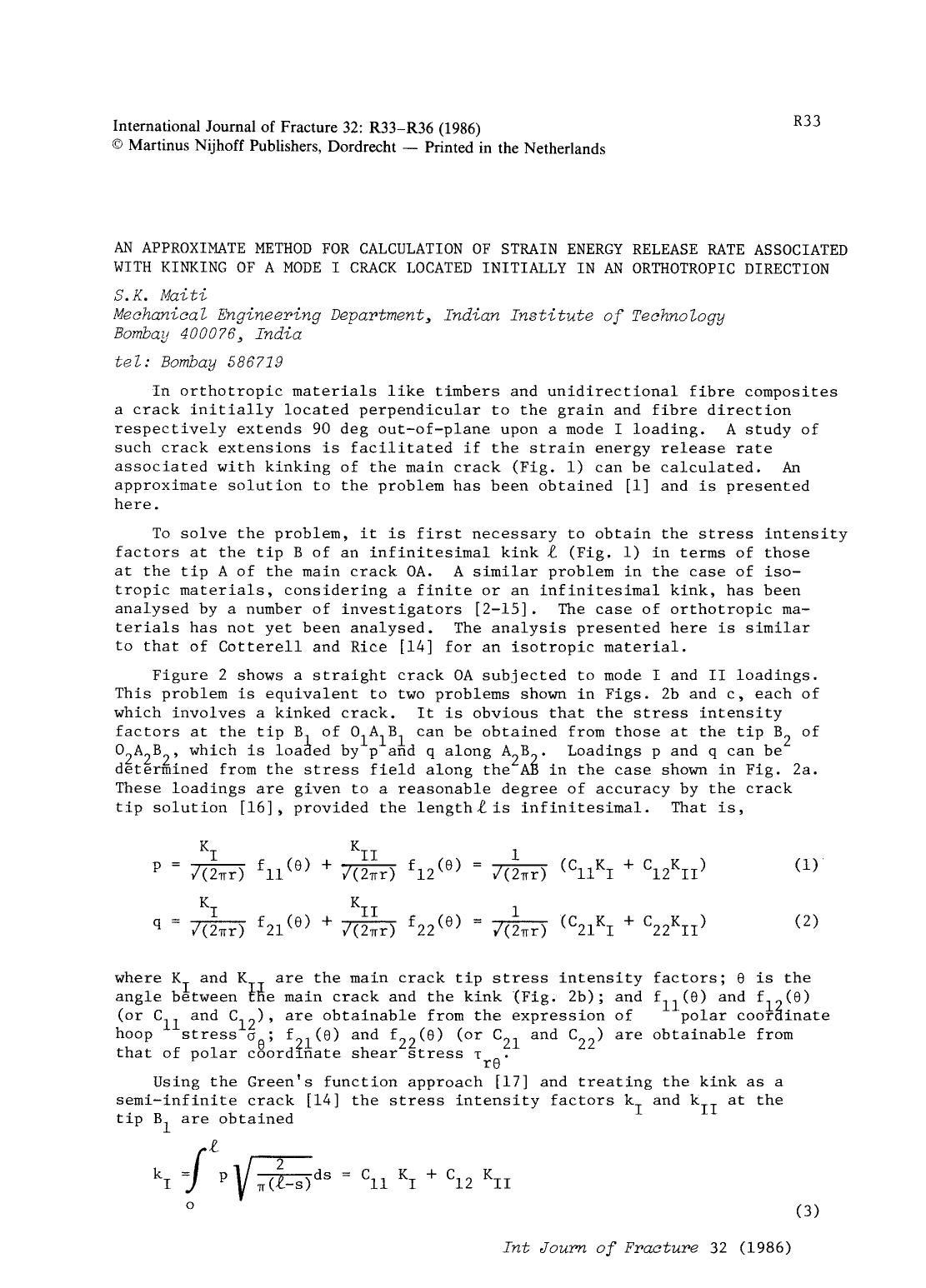 An approximate method for calculation of strain energy release rate associated with kinking of a mode I crack located initially in an orthotropic direction by Unknown