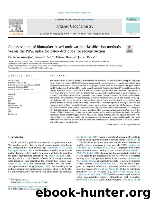 An assessment of biomarker-based multivariate classification methods versus the PIP25 index for paleo Arctic sea ice reconstruction by Denizcan KÃ¶seoÄŸlu & Simon T. Belt & Katrine Husum & Jochen Knies