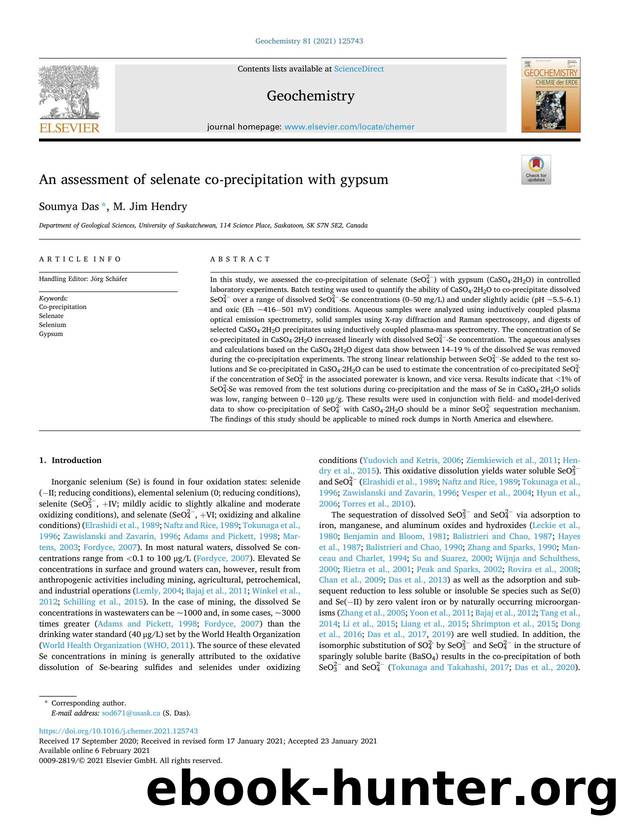An assessment of selenate co-precipitation with gypsum by Soumya Das & M. Jim Hendry