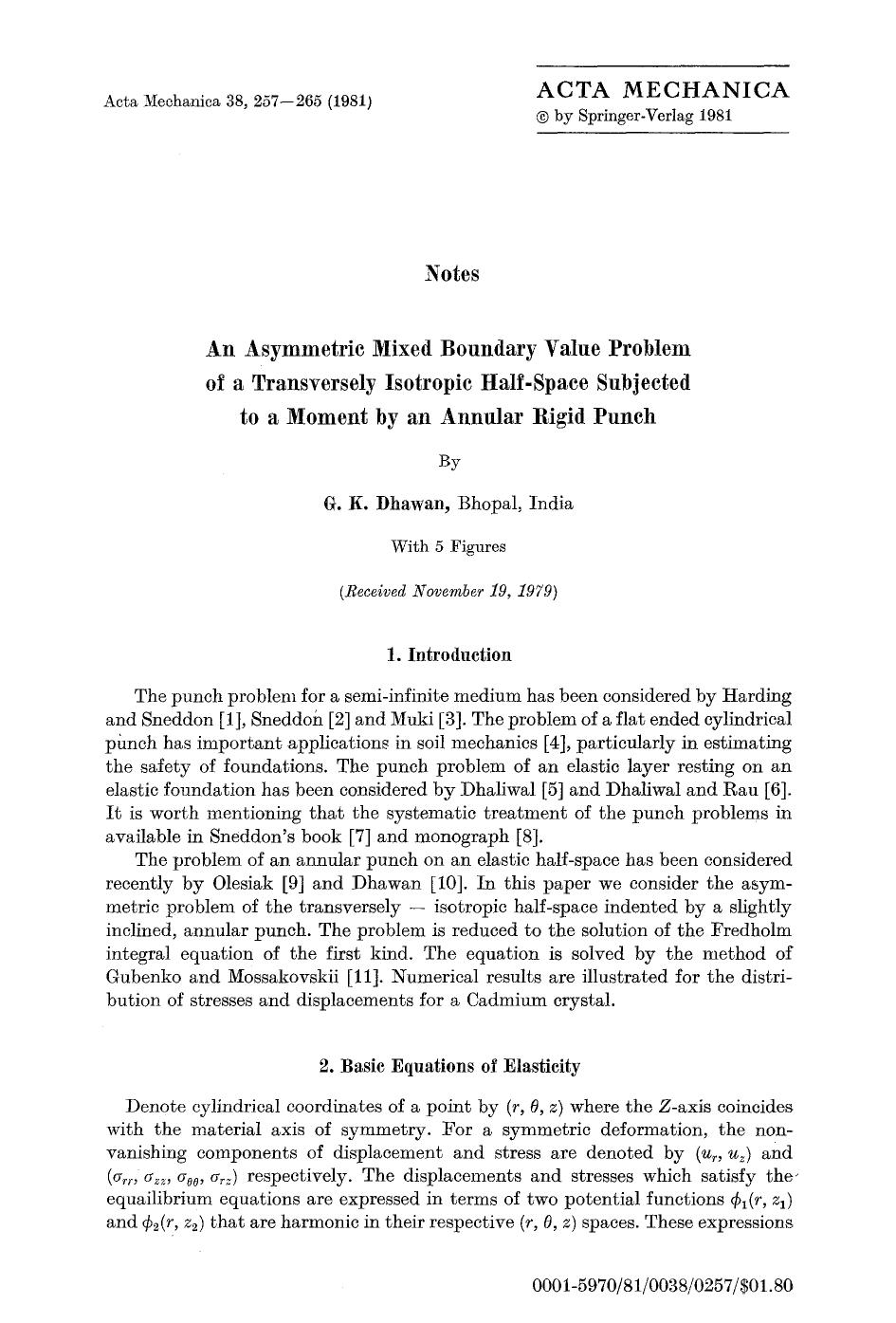 An asymmetric mixed boundary value problem of a transversely isotropic half-space subjected to a moment by an annular rigid punch by Unknown