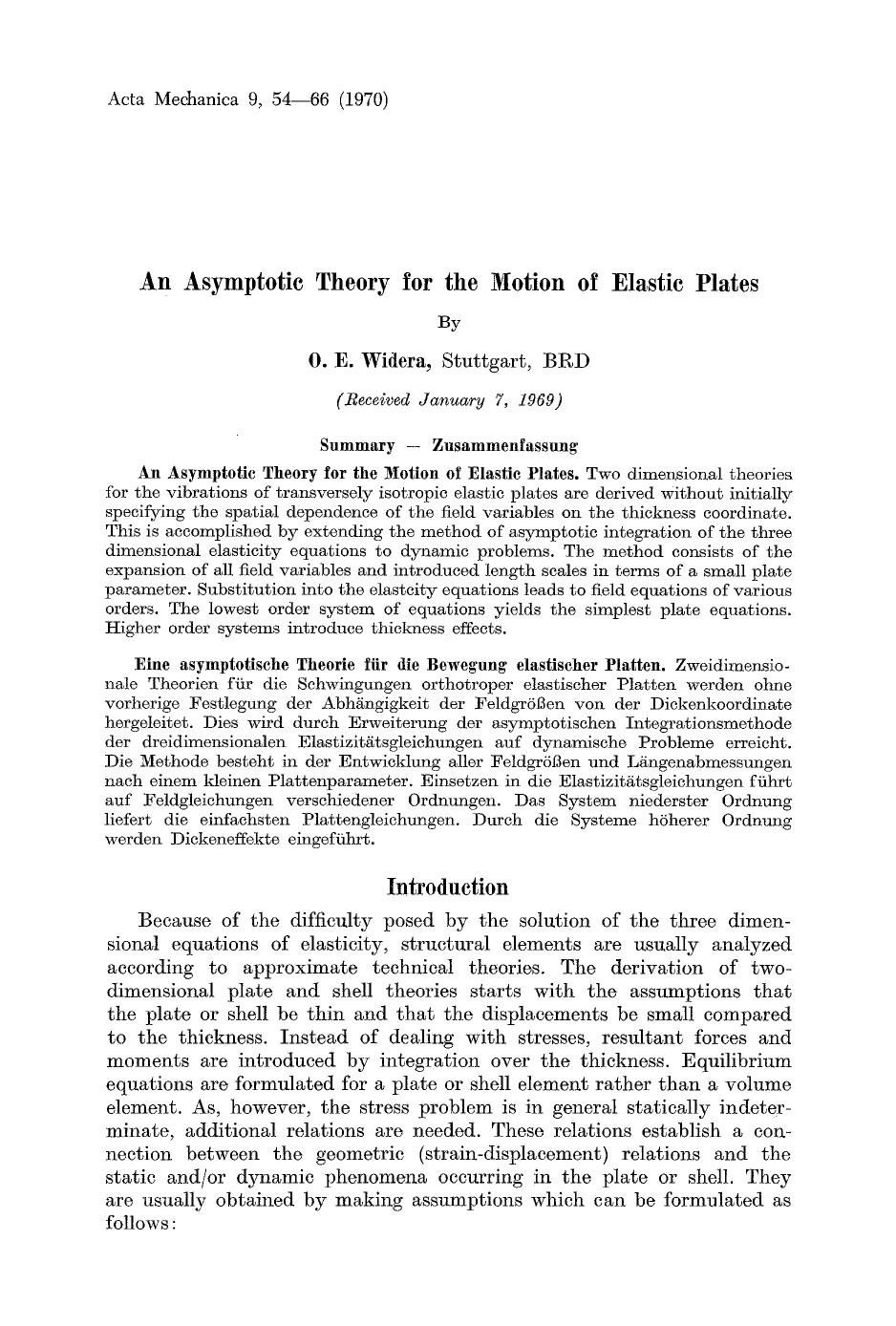 An asymptotic theory for the motion of elastic plates by Unknown