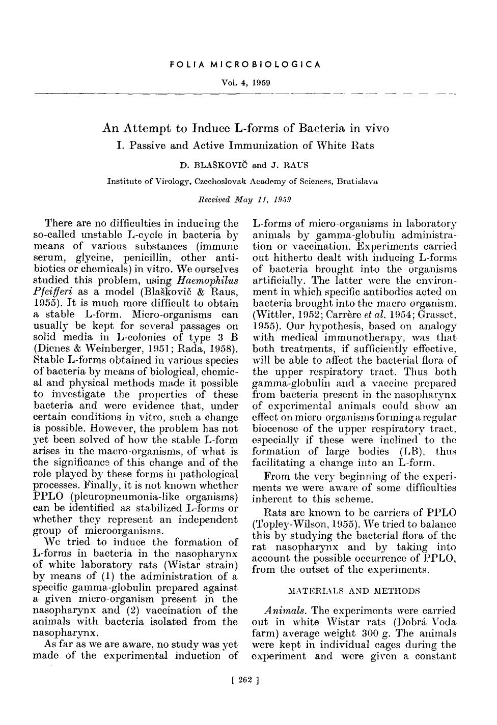An attempt to induce L-forms of bacteria in vivo by Unknown