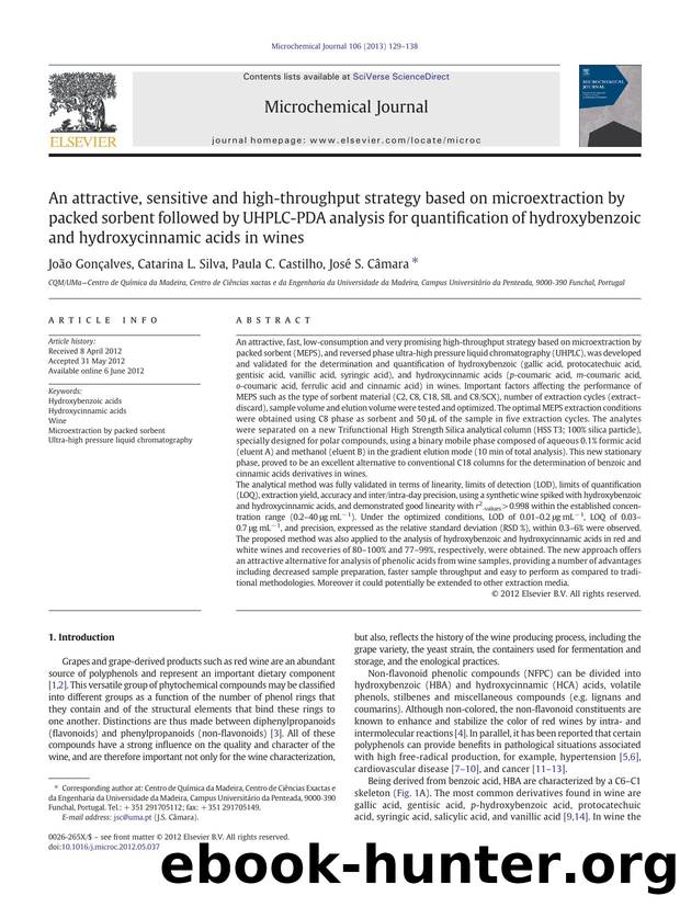 An attractive, sensitive and high-throughput strategy based on microextraction by packed sorbent followed by UHPLC-PDA analysis for quantification of hydroxybenzoic and hydroxycinnamic acids in wines by João Gonçalves & Catarina L. Silva & Paula C. Castilho & José S. Câmara