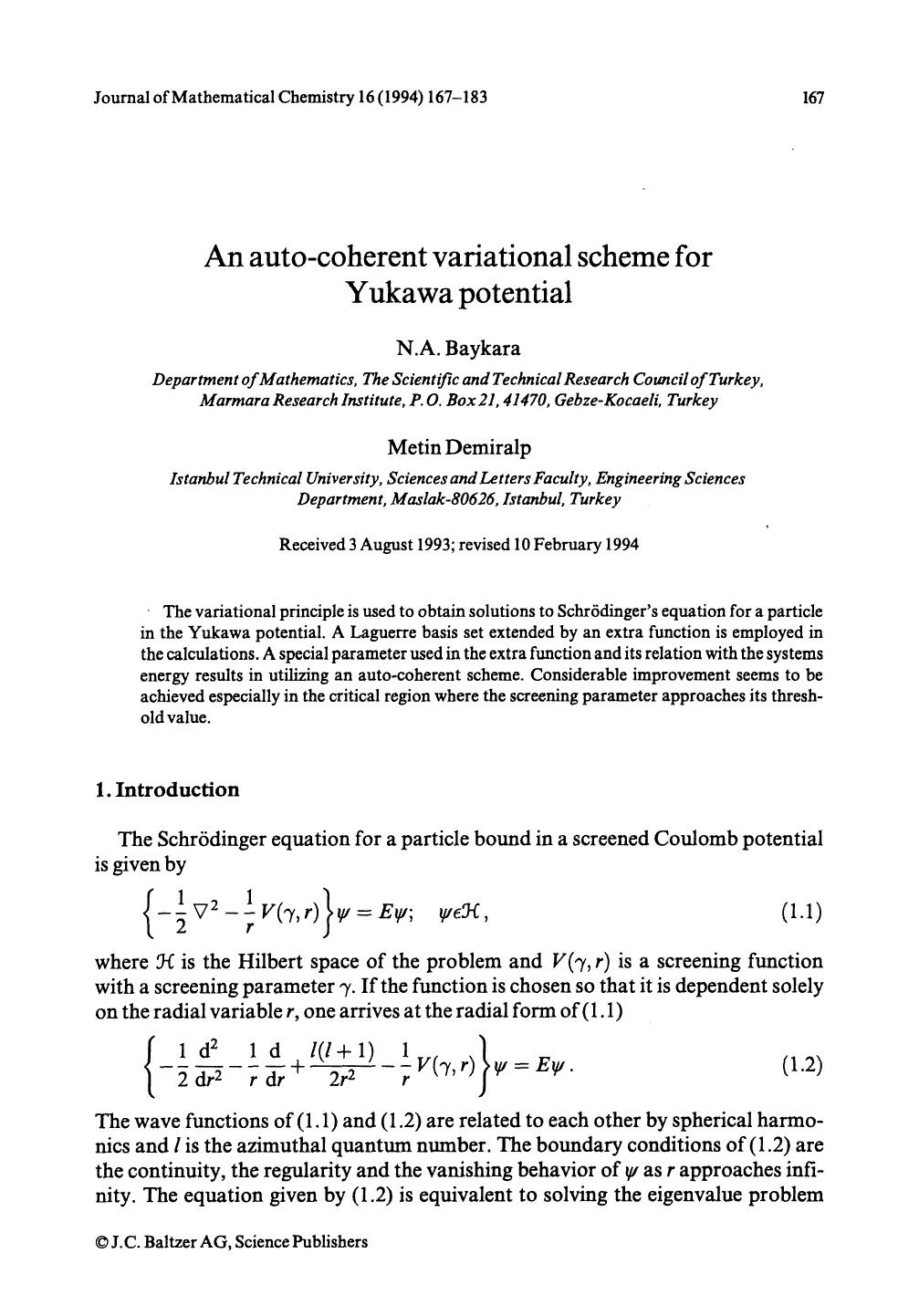 An auto-coherent variational scheme for Yukawa potential by Unknown
