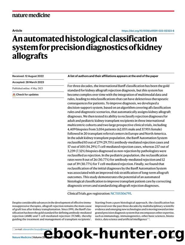 An automated histological classification system for precision diagnostics of kidney allografts by unknow