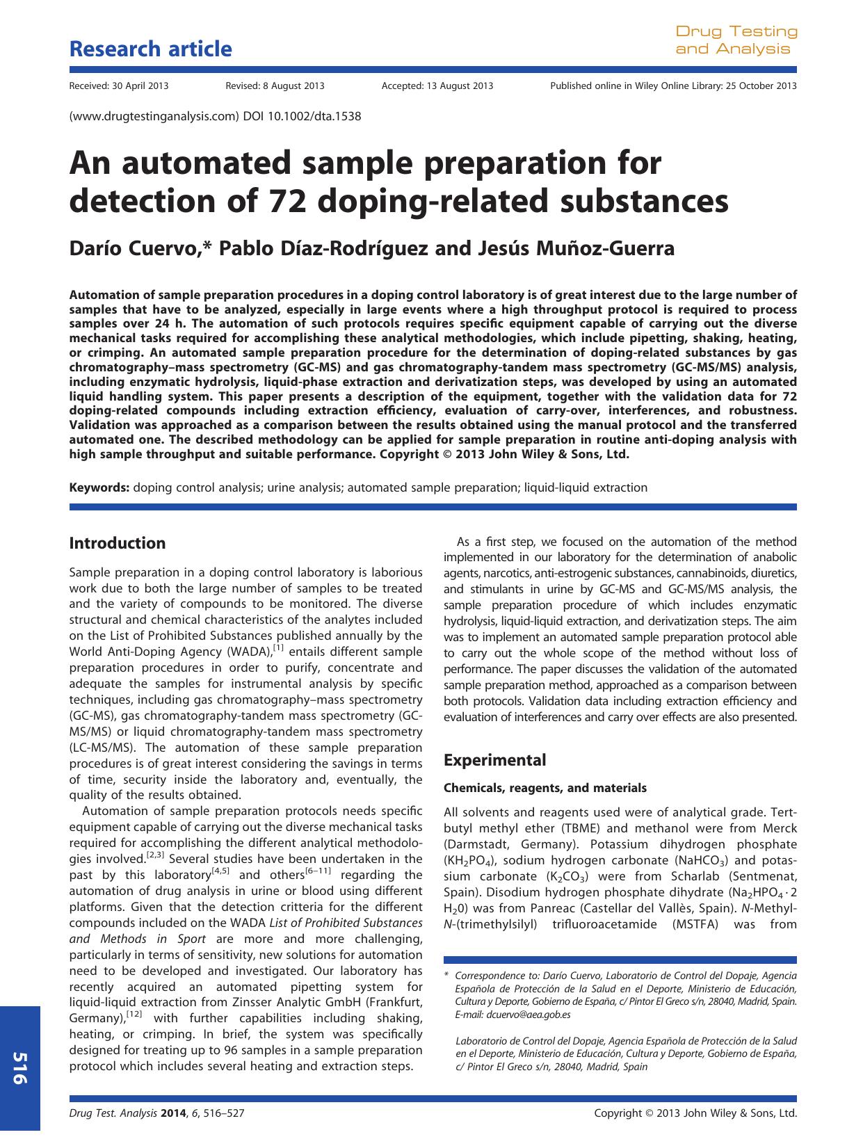 An automated sample preparation for detection of 72 dopingrelated substances by Unknown