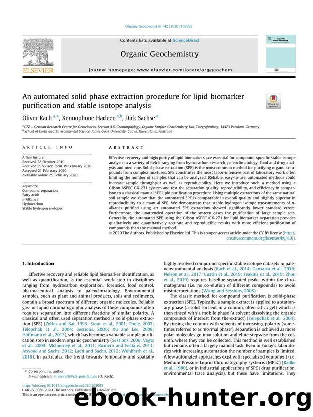 An automated solid phase extraction procedure for lipid biomarker purification and stable isotope analysis by Oliver Rach & Xennophone Hadeen & Dirk Sachse