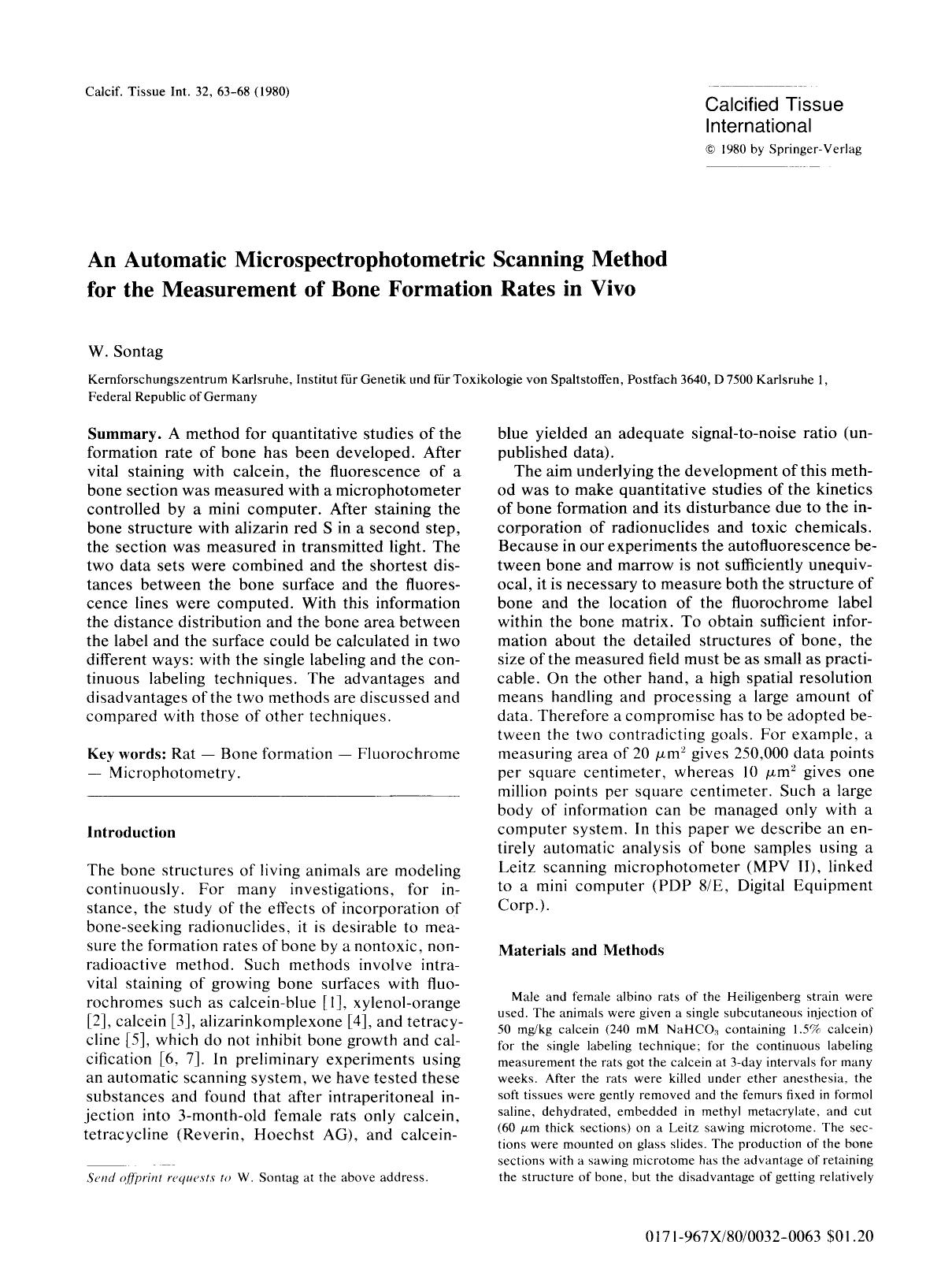 An automatic microspectrophotometric scanning method for the measurement of bone formation rates in vivo by Unknown