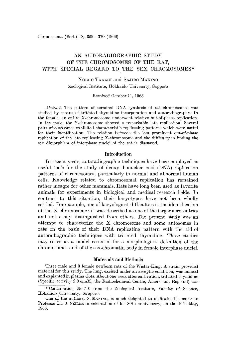 An autoradiographic study of the chromosomes of the rat, with special regard to the sex chromosomes by Unknown