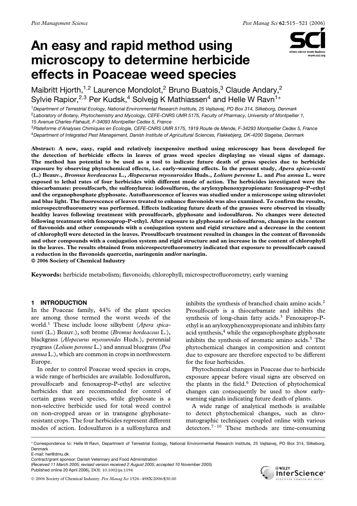 An easy and rapid method using microscopy to determine herbicide effects in Poaceae weed species by Unknown