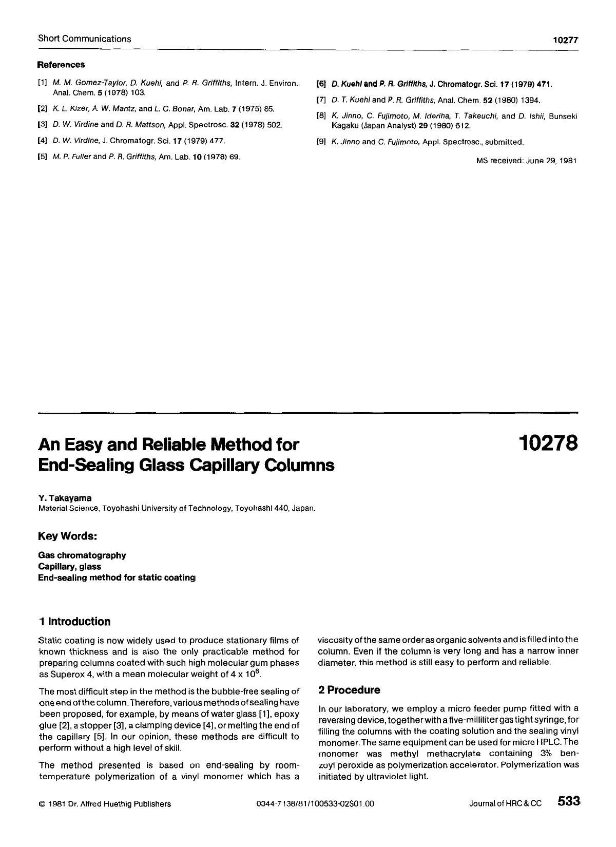 An easy and reliable method for end-sealing glass capillary columns by Unknown