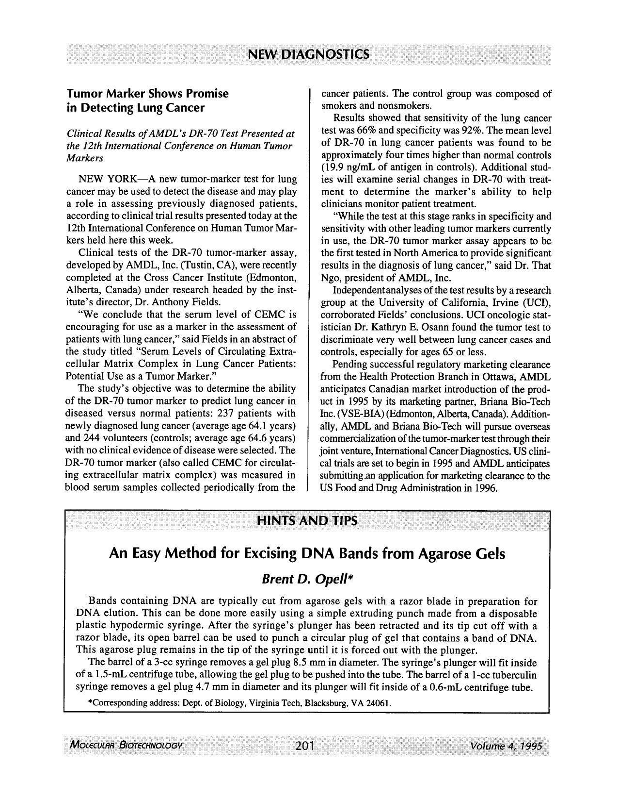 An easy method for excising DNA bands from agarose gels by Unknown