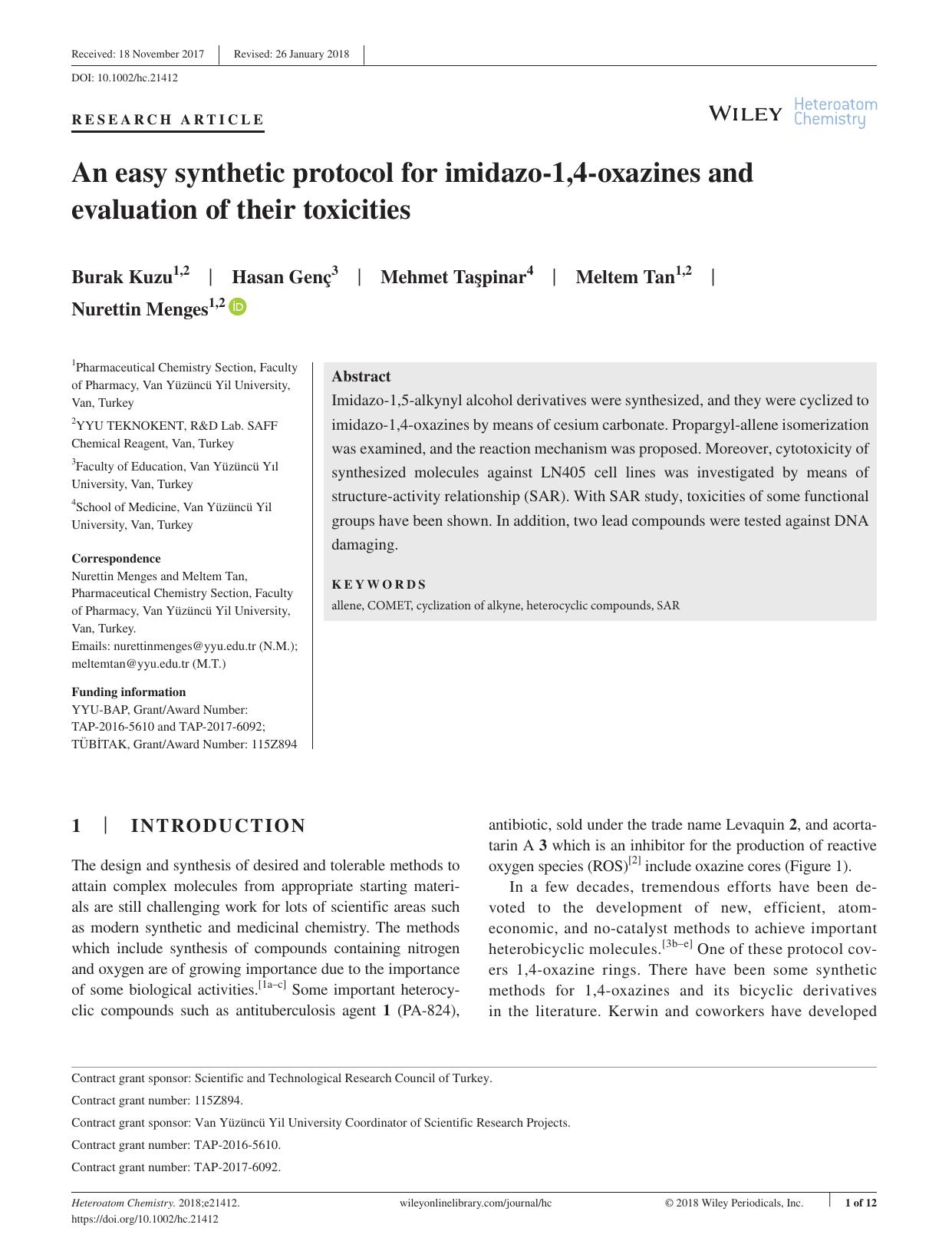 An easy synthetic protocol for imidazoâ1,4âoxazines and evaluation of their toxicities by Unknown