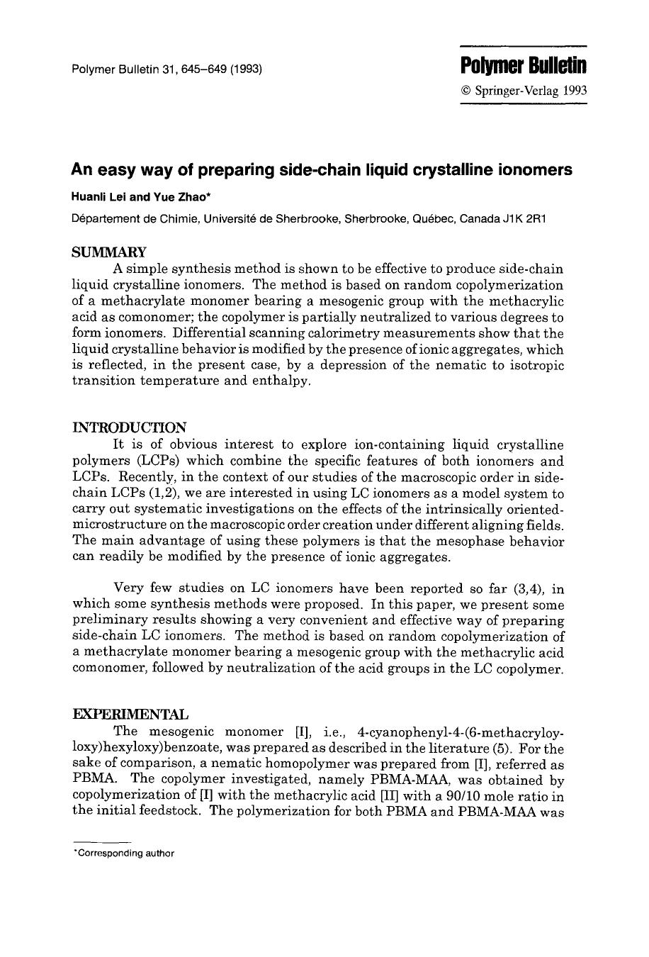 An easy way of preparing side-chain liquid crystalline ionomers by Unknown
