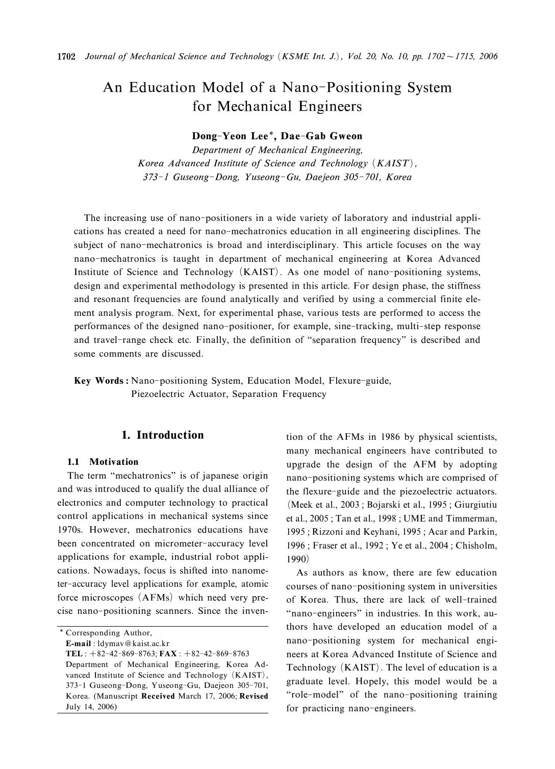 An education model of a nano-positioning system for mechanical engineers by Unknown