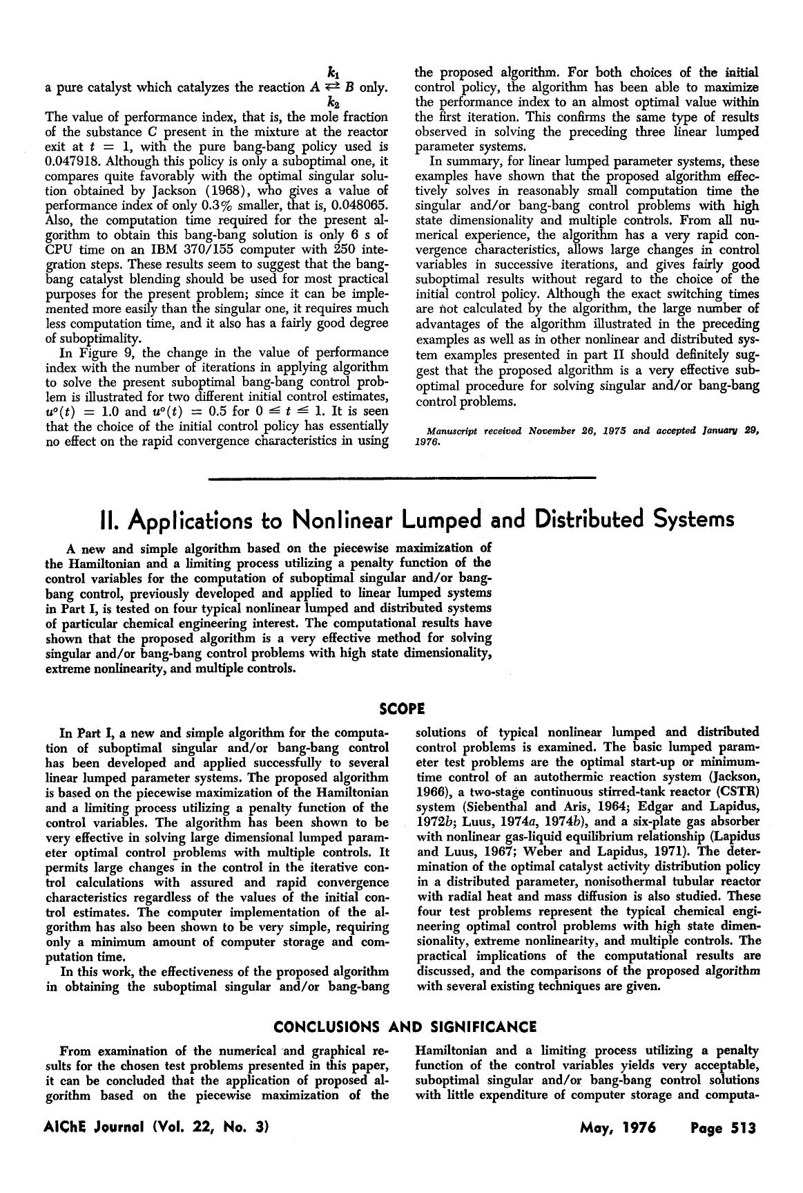 An effective computational algorithm for suboptimal singular andor bang-bang control II. Applications to nonlinear lumped and distributed systems by Unknown