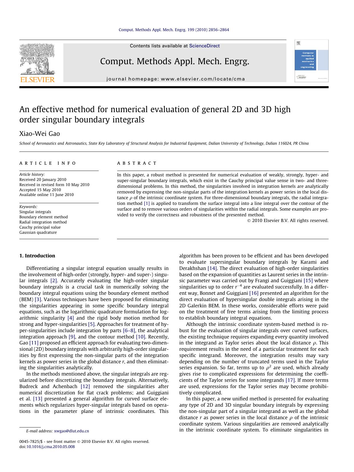 An effective method for numerical evaluation of general 2D and 3D high order singular boundary integrals by Xiao-Wei Gao