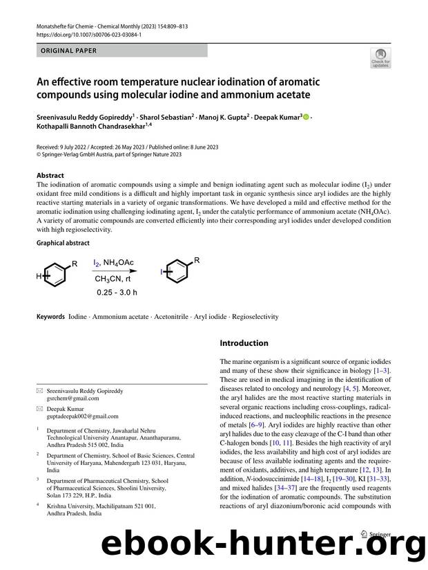An effective room temperature nuclear iodination of aromatic compounds using molecular iodine and ammonium acetate by unknow