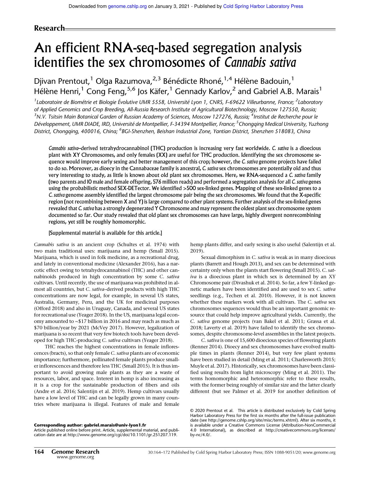 An efficient RNA-seq-based segregation analysis identifies the sex chromosomes of Cannabis sativa by Unknown