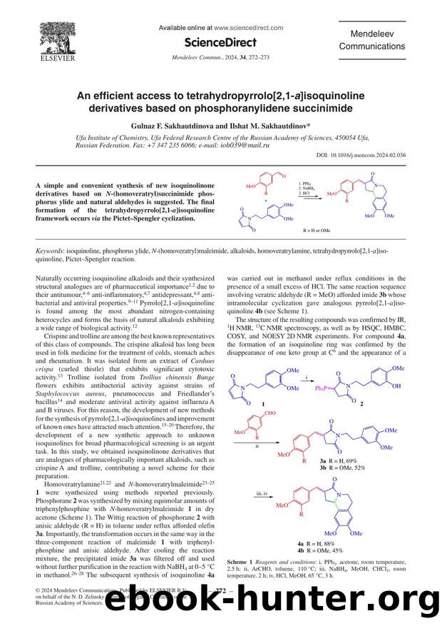 An efficient access to tetrahydropyrrolo[2,1-a]isoquinoline derivatives based on phosphoranylidene succinimide by Gulnaz F. Sakhautdinova & Ilshat M. Sakhautdinov