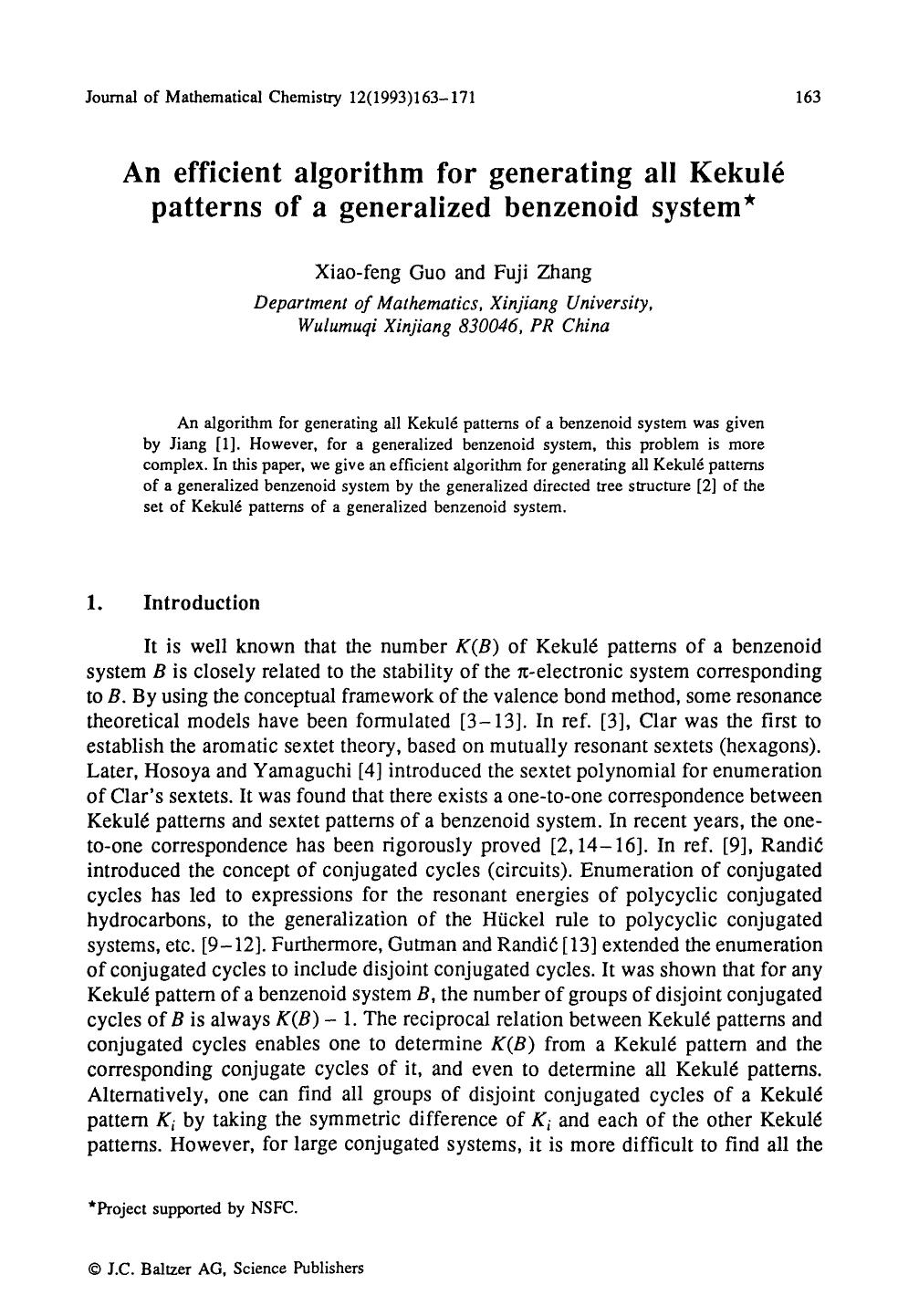 An efficient algorithm for generating all Kekulé patterns of a generalized benzenoid system by Unknown