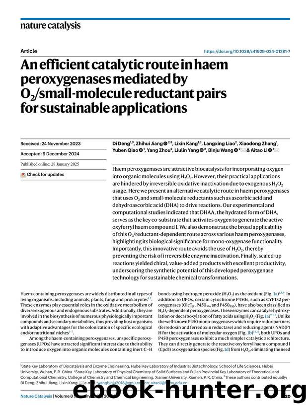 An efficient catalytic route in haem peroxygenases mediated by O2small-molecule reductant pairs for sustainable applications by unknow