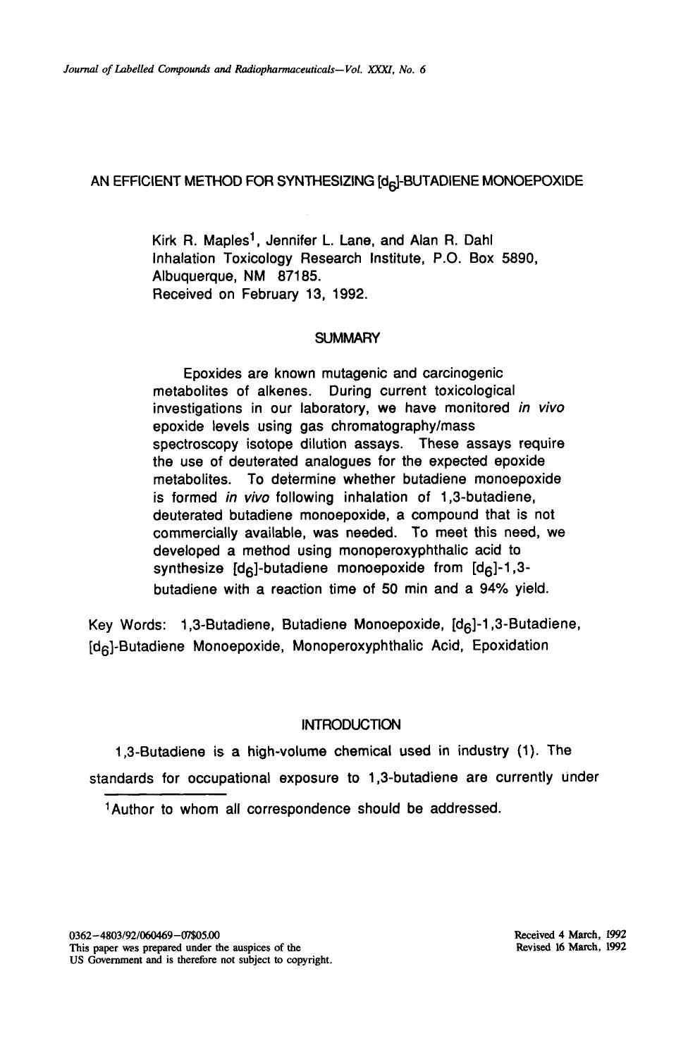 An efficient method for synthesizing [d6]-butadiene monoepoxide by Unknown