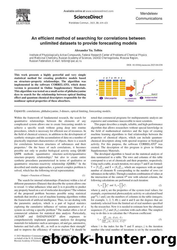 An efficient method of searching for correlations between unlimited datasets to provide forecasting models by Alexander Yu. Tolbin
