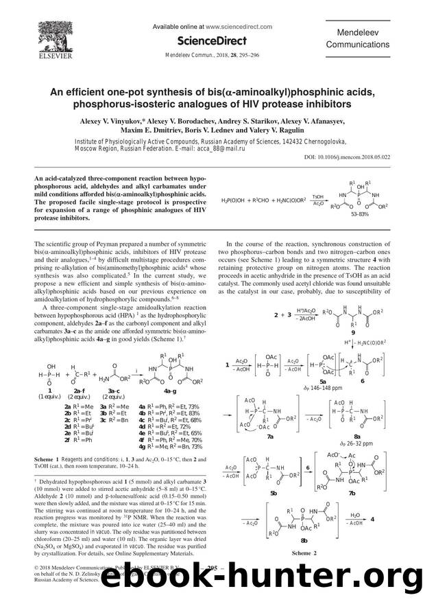 An efficient one-pot synthesis of bis(Î±-aminoalkyl)phosphinic acids, phosphorus-isosteric analogues of HIV protease inhibitors by unknow
