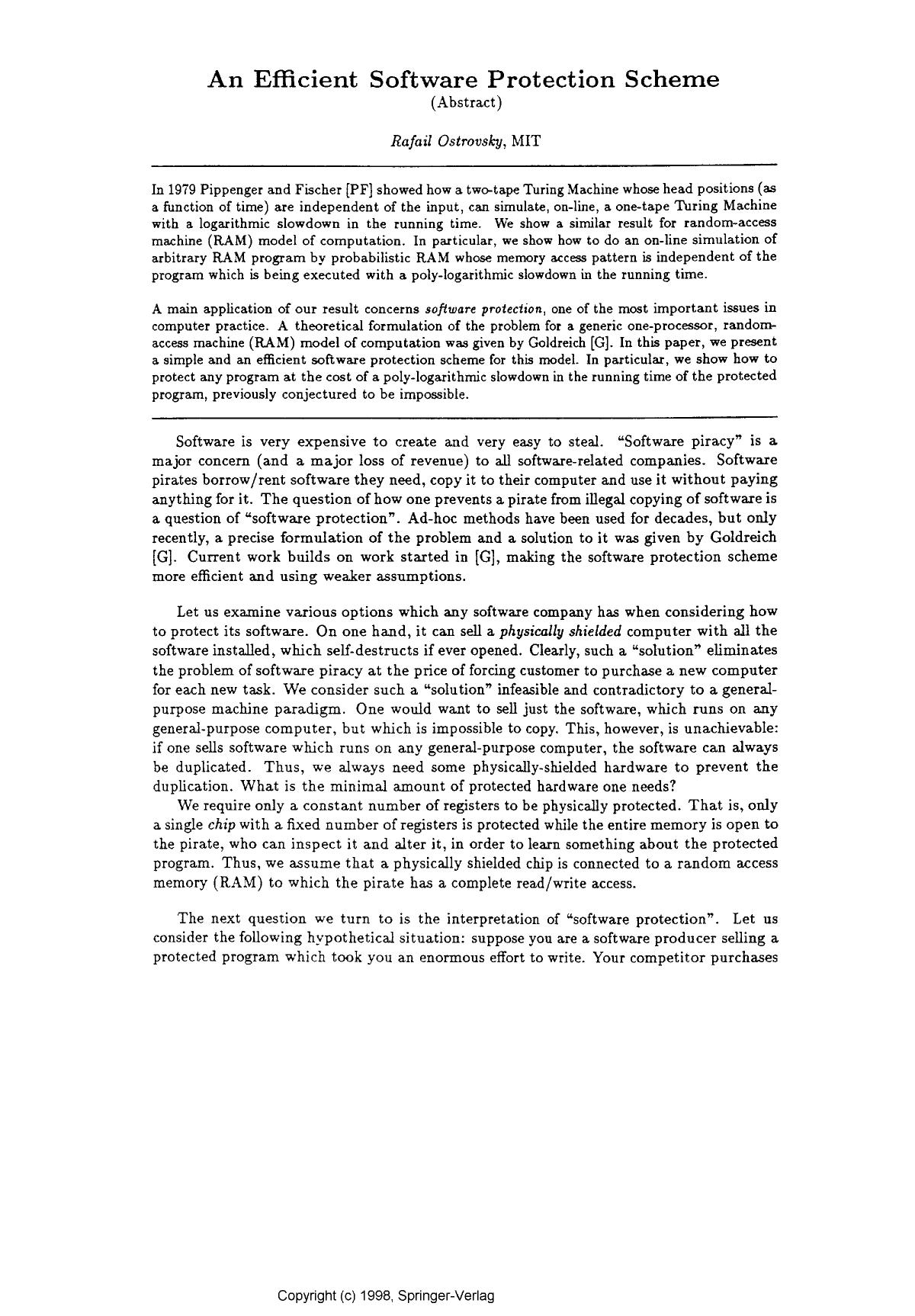 An efficient software protection scheme by Ostrovsky R
