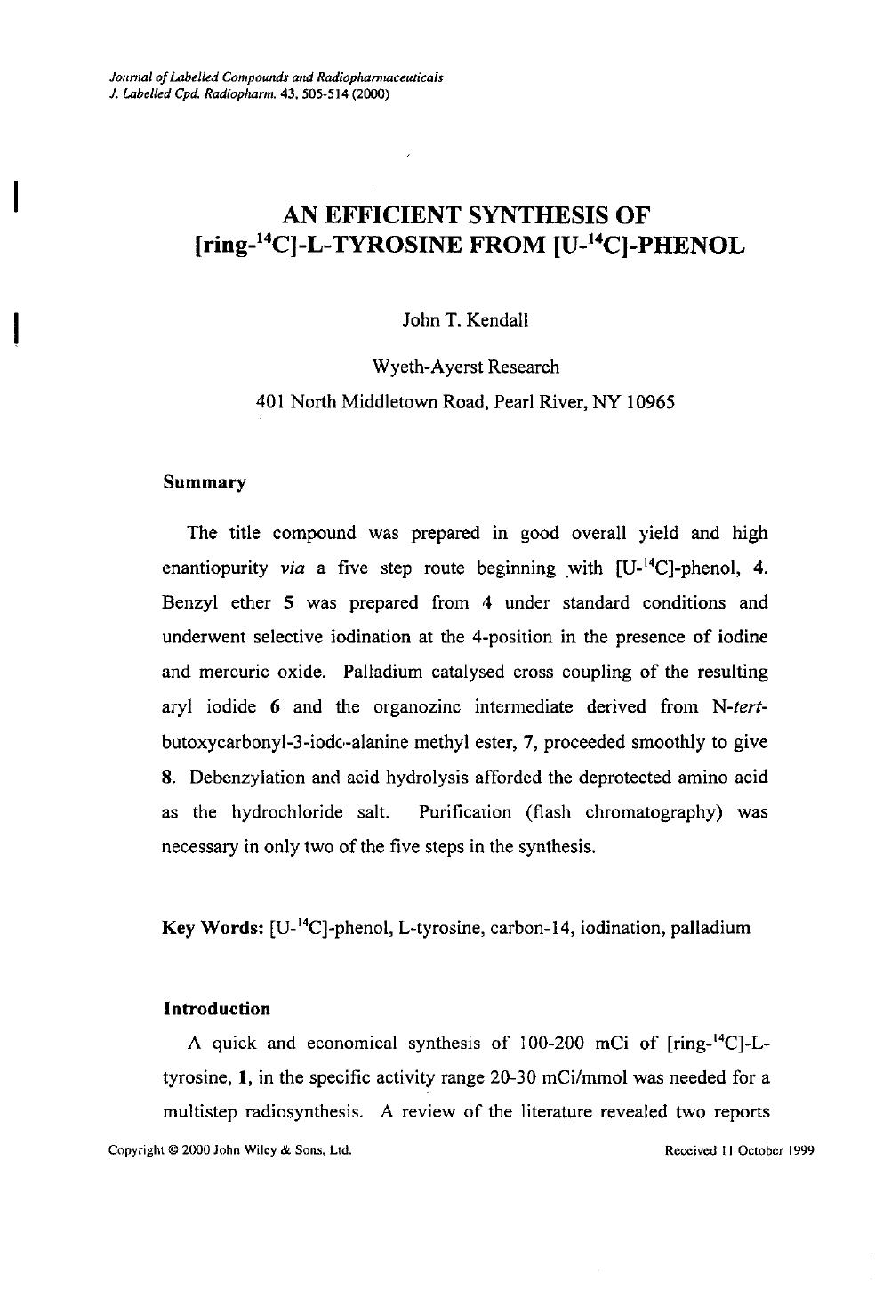 An efficient synthesis of [ring-14C]-L-tyrosine from [U-14C]-phenol by Unknown
