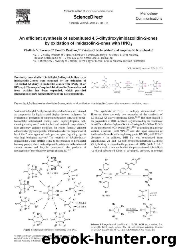 An efficient synthesis of substituted 4,5-dihydroxyimidazolidin-2-ones by oxidation of imidazolin-2-ones with HNO3 by Vladimir V. Baranov & Pavel D. Prakhov & Natalya G. Kolotyrkina & Angelina N. Kravchenko