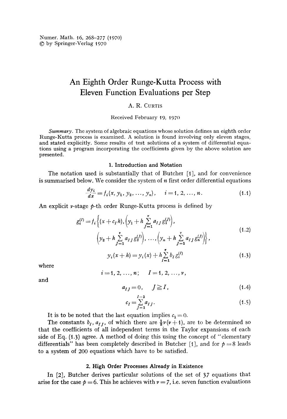 An eighth order Runge-Kutta process with eleven function evaluations per step by Unknown