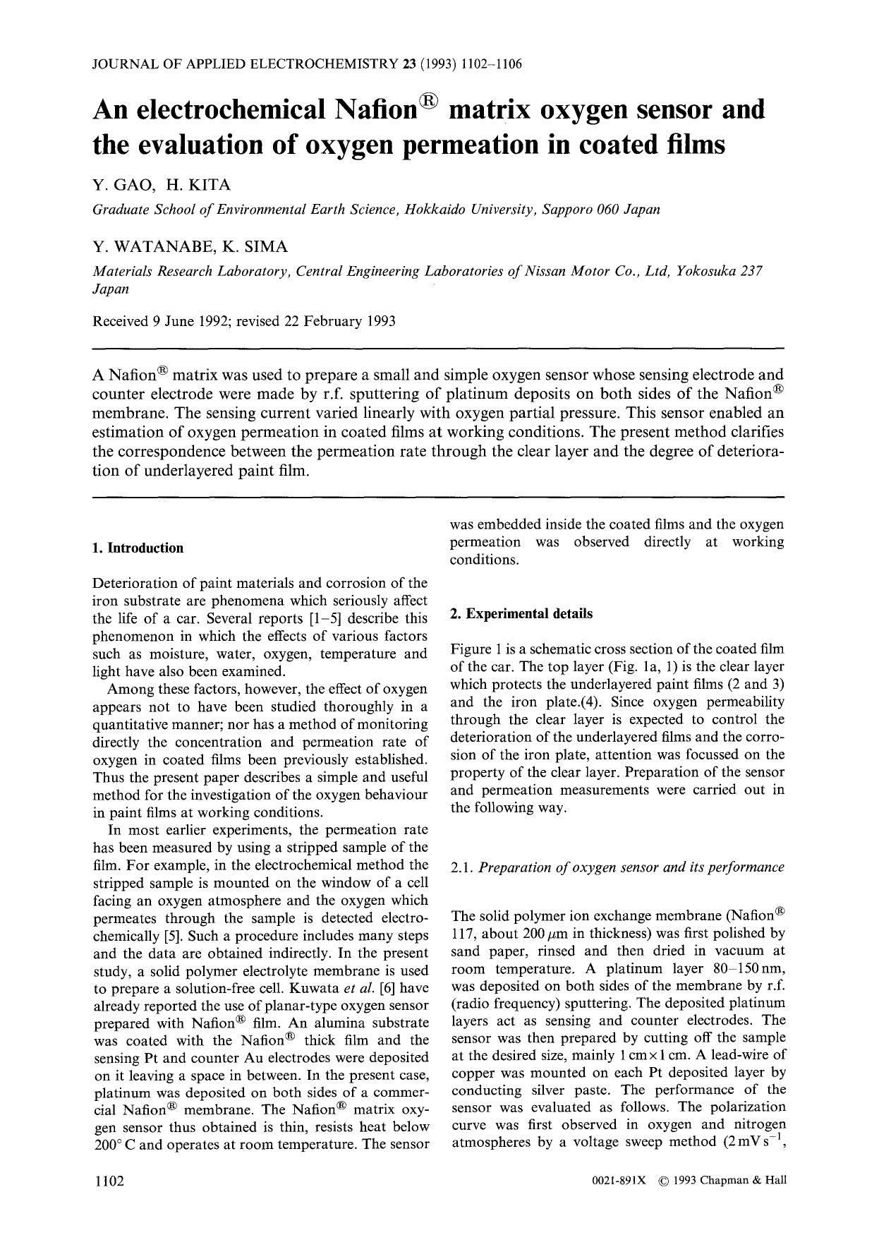 An electrochemical Nafion® matrix oxygen sensor and the evaluation of oxygen permeation in coated films by Unknown