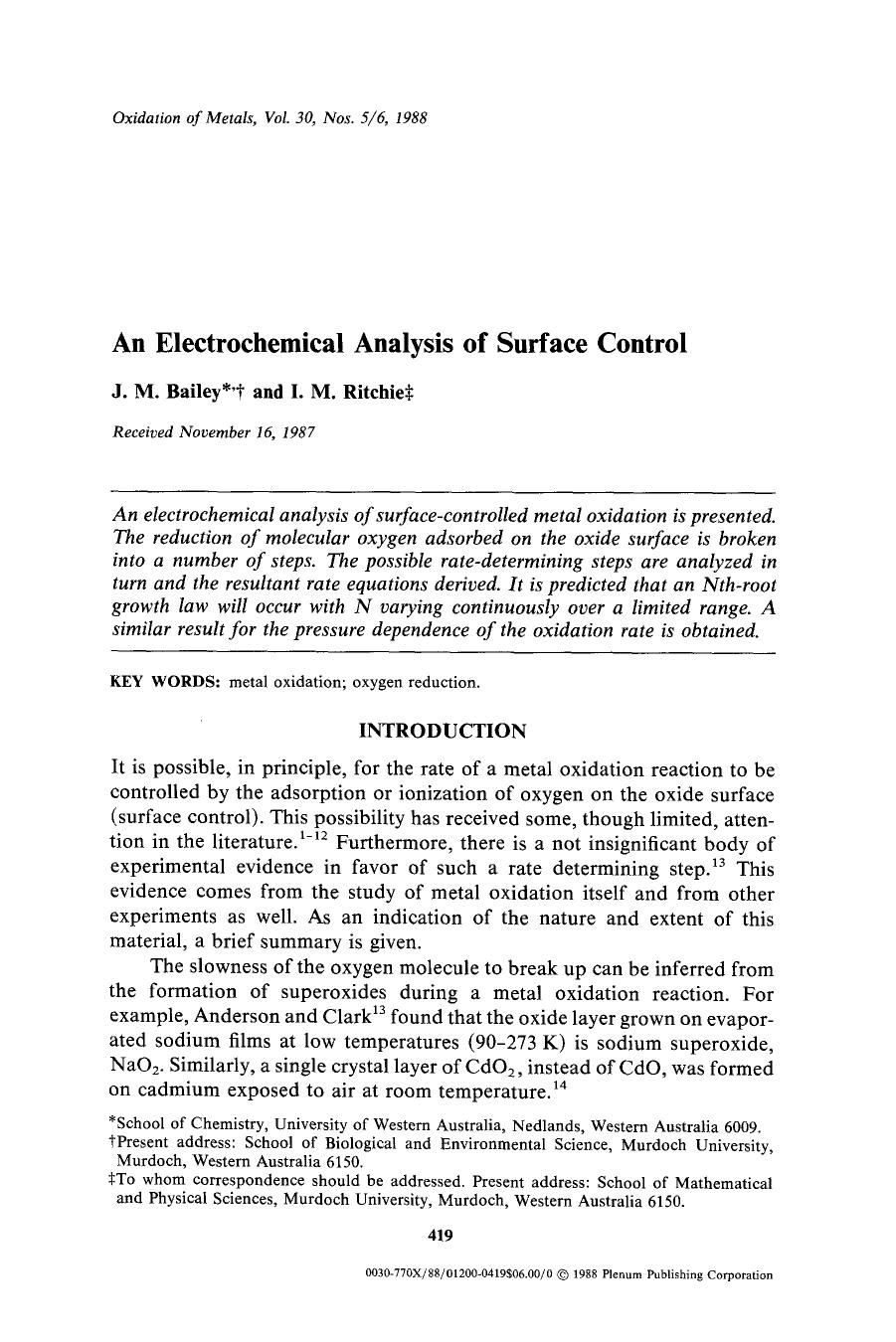 An electrochemical analysis of surface control by Unknown